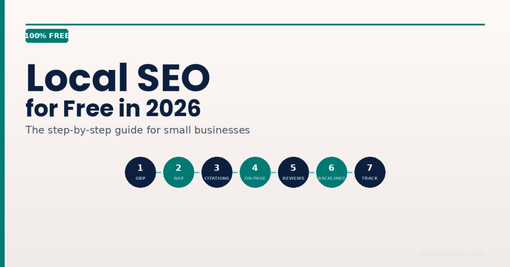 Local SEO guide for small businesses in 2026 showing steps for Google Business Profile, NAP consistency, and backlinks.