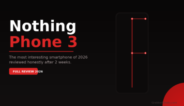 Nothing Phone 3 review featured image for 2026 showing the red and black minimalist design and Glyph interface concept.