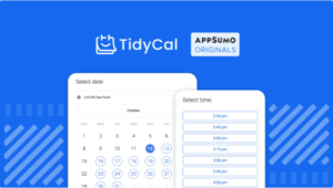 TidyCal scheduling software interface showing a calendar for date selection and available time slots.