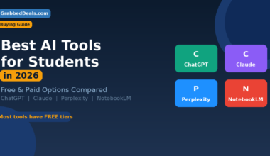Featured image for the best AI tools for students in 2026 comparing free and paid versions of ChatGPT, Claude, Perplexity and NotebookLM.