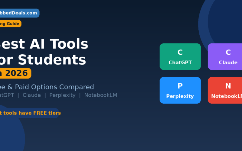 Featured image for the best AI tools for students in 2026 comparing free and paid versions of ChatGPT, Claude, Perplexity and NotebookLM.