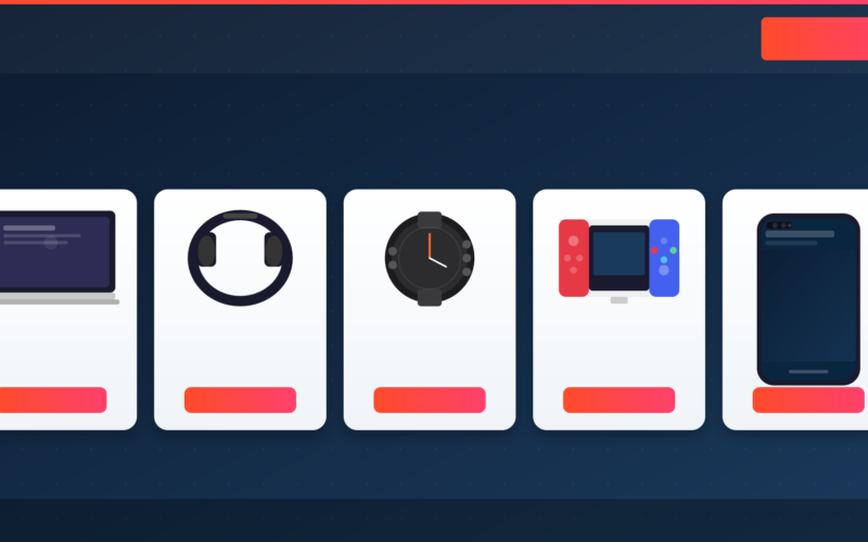 Navigation graphic for GrabbedDeals featuring five icons for tech categories including laptops, audio equipment, smart wearables, gaming consoles and mobile smartphones.