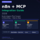 A featured promotional banner titled n8n + MCP Integration Guide 2026 under an AI WORKFLOW AUTOMATION category tag on GrabbedDeals.com, subtitled Build AI Agents That Connect to Everything — Step by Step. The grid layout features three side-by-side color-coded technical capability cards linked by arrows: MCP Server Trigger (Expose workflows as AI tools), MCP Client Tool (Call external MCP servers), and Dual-Side Support (n8n works as both ends). A lower compatibility bar highlights integration tags for Claude Desktop, Claude Code, Cursor, and Windsurf above a June 2026 timeline footer.